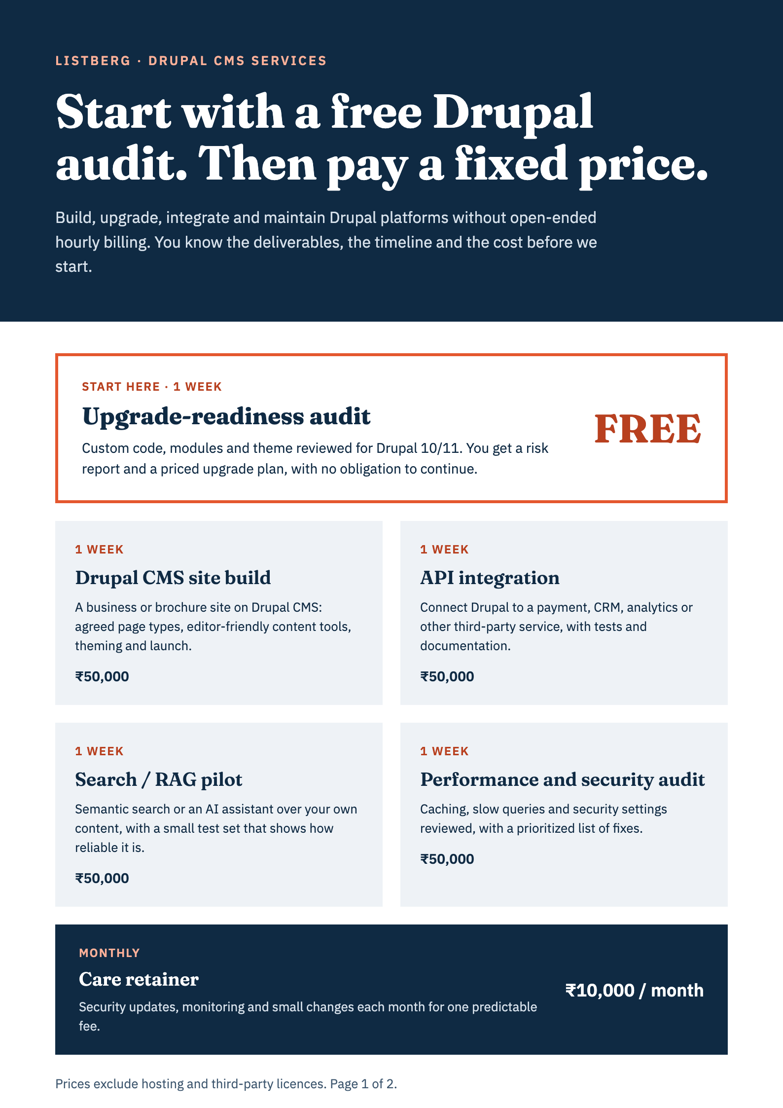 Drupal websites with a fixed scope and a fixed price.